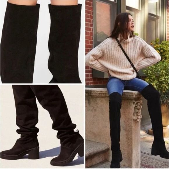 NIB Free People Black Suede Over The Knee Slouch Boots - Picture 2 of 8
